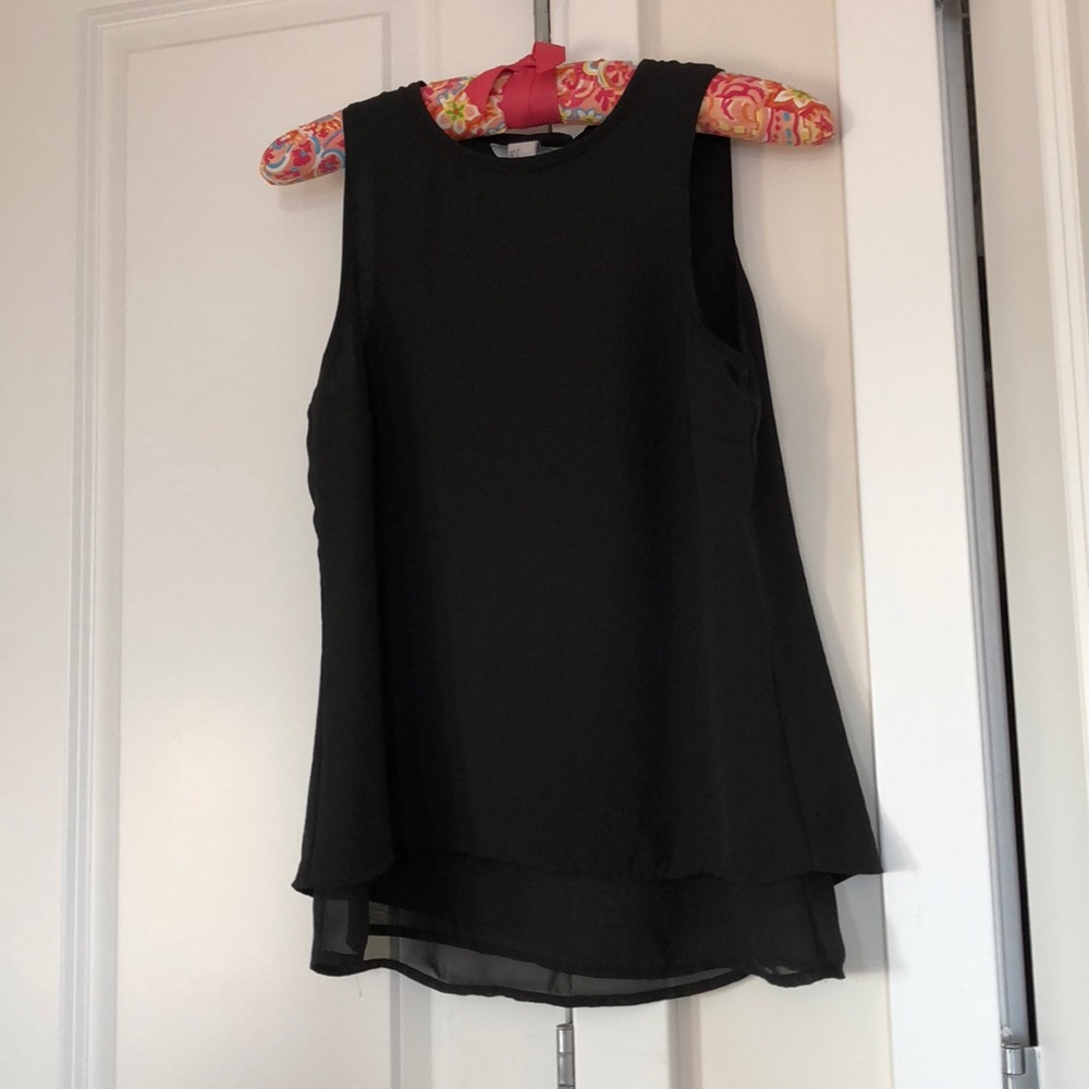Black Sleeveless Silky Top with Tulip Cross Back 2